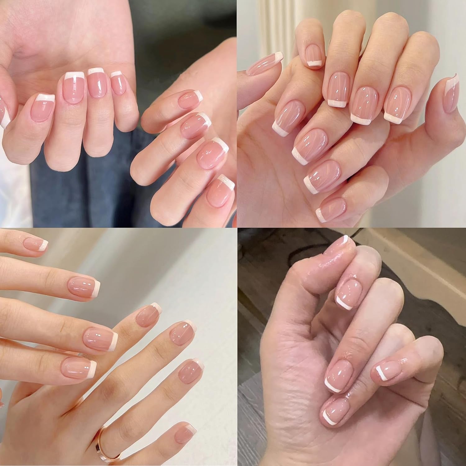 240 Set de uñas postizas francesas cortas, uñas artificiales cuadradas, pegamento en las uñas, puntas de uñas acrílicas, uñas postizas para mujeres, arte de uñas DIY