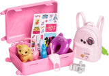 Muñeca Barbie, Barbie de viaje con cabello rubio, más de 10 accesorios de viaje, pegatinas, maleta, cachorro, incluye 1 muñeca, regalo para niños, juguete para mayores de 3 años, HJY18