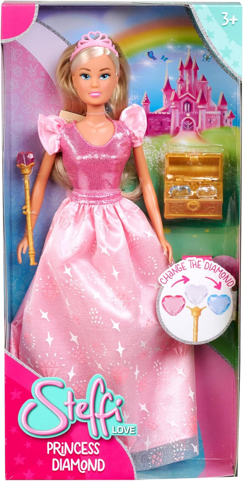 Simba Steffi Love Princess Diamond Princess Play Doll con cofre del tesoro mágico, cetro y diamantes, 29 cm, a partir de 3 años
