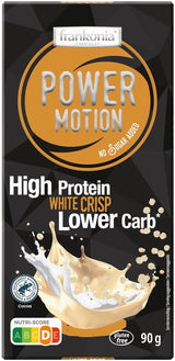 frankonia CHOCOLAT POWER MOTION sin azúcares añadidos - Chocolate blanco crujiente con alto contenido en proteínas y bajo en carbohidratos, 90 g