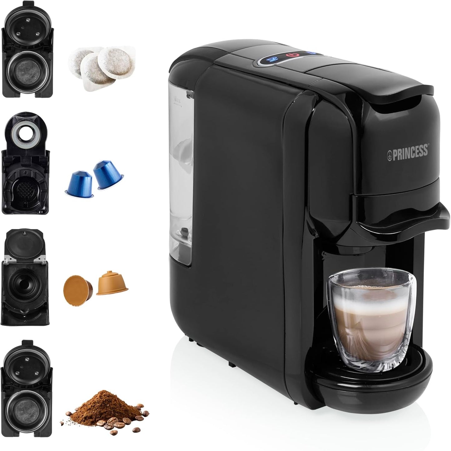 Princess Espressor 249452 – Para cápsulas Nespresso™, Dolce Gusto y ESE – Bomba italiana de 19 bar – 0,6 L – 1450 W