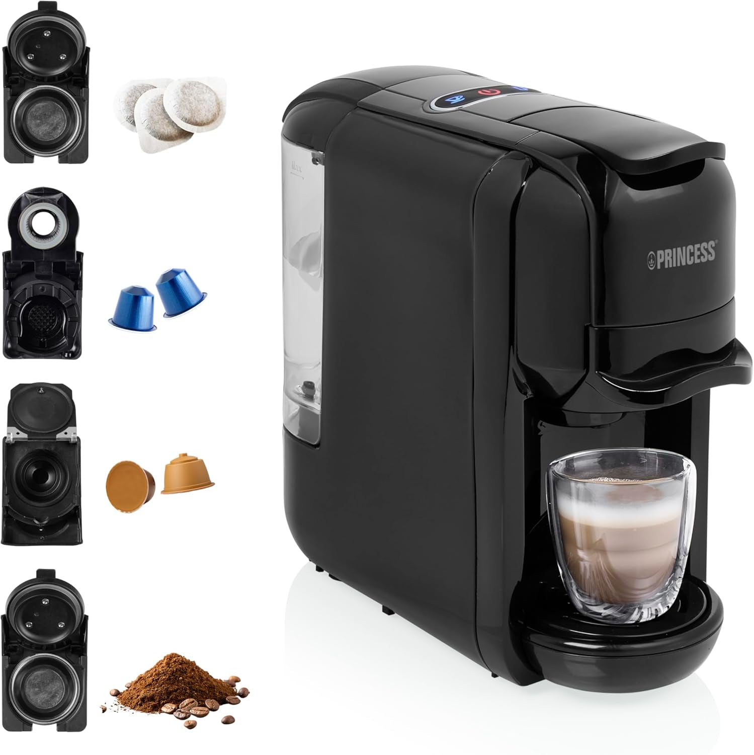 Princess Espressor 249452 – Para cápsulas Nespresso™, Dolce Gusto y ESE – Bomba italiana de 19 bar – 0,6 L – 1450 W