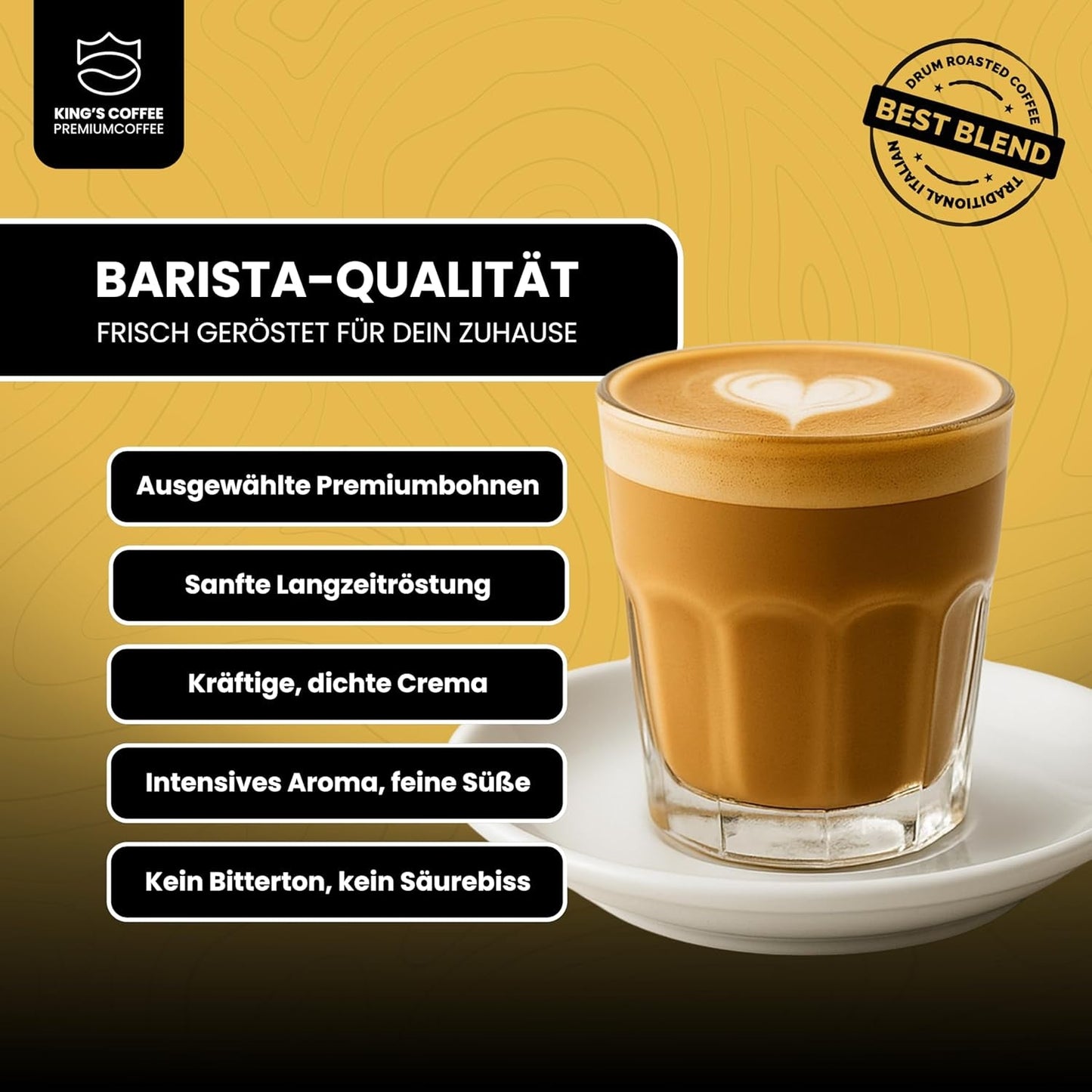 KING'S COFFEE - TOSTADO ESPECIAL - 1 kg de granos de espresso Barista Premium - Café de baja acidez - Tostado en pequeños lotes en Italia - La mejor mezcla de Arábica y Robusta para máquinas totalmente automáticas y con portafiltro