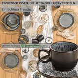 SANGER Sídney | Juego de 12 tazas de café expreso de cerámica, juego de tazas de moca para 6, tazas y platillos, apto para lavavajillas y microondas, gris oscuro, 80 ml | LA COLECCIÓN DE VALOR