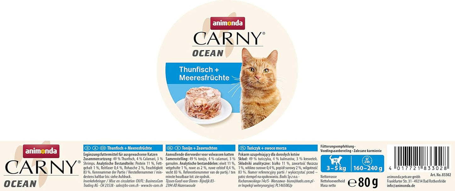 animonda Carny Ocean Thunfisch + Meeresfrüchte (12 x 80 g), Katzenfutter nass für ausgewachsene Katzen, mit zartem Fischfilet, ohne Getreide ohne Zucker