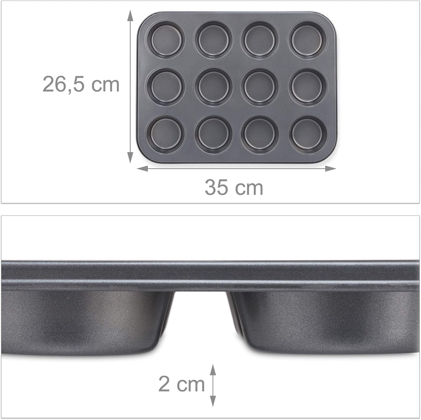Relaxdays Muffinform, 2er Set, 12er Muffinbleche, Antihaftbeschichte, Carbonstahl, Muffins & Cupcakes, Ø 6,5 cm, Trigo, 10030825 Moldes y bandejas para repostería Naty Shop