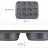 Relaxdays Muffinform, 2er Set, 12er Muffinbleche, Antihaftbeschichte, Carbonstahl, Muffins & Cupcakes, Ø 6,5 cm, Trigo, 10030825 Moldes y bandejas para repostería Naty Shop