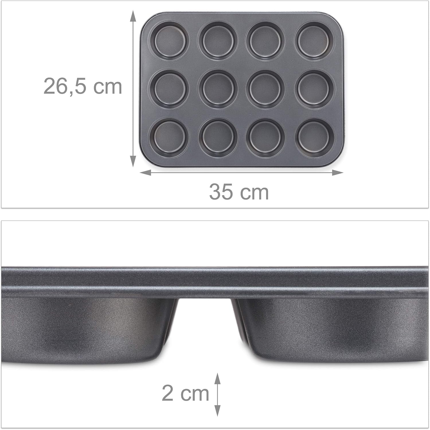 Relaxdays Muffinform, 2er Set, 12er Muffinbleche, Antihaftbeschichte, Carbonstahl, Muffins & Cupcakes, Ø 6,5 cm, Trigo, 10030825 Moldes y bandejas para repostería Naty Shop