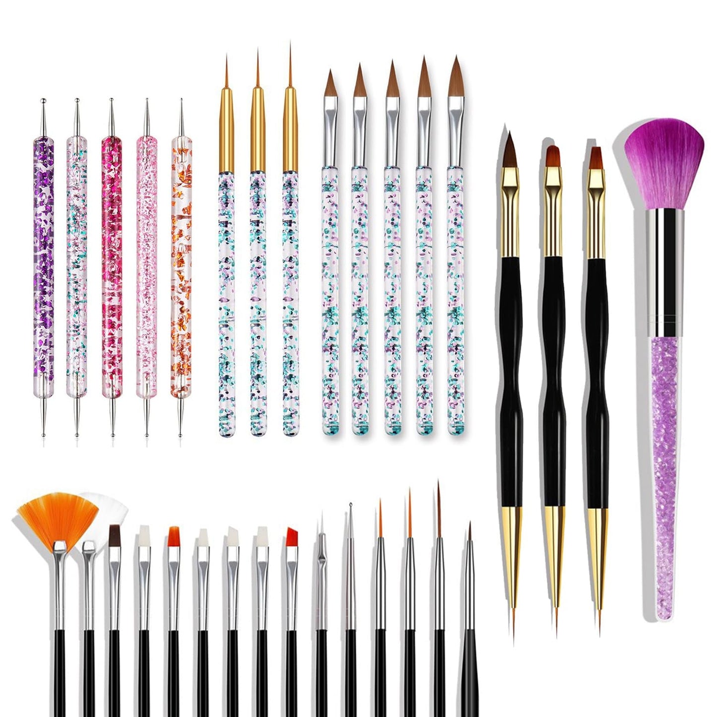 Juego de pinsel para decoración de uñas, 20 piezas de pinsel Nageldesign Malerei, pinsel de diseño de arte de uñas profesional, pinsel de delineador fino para uñas, rosa