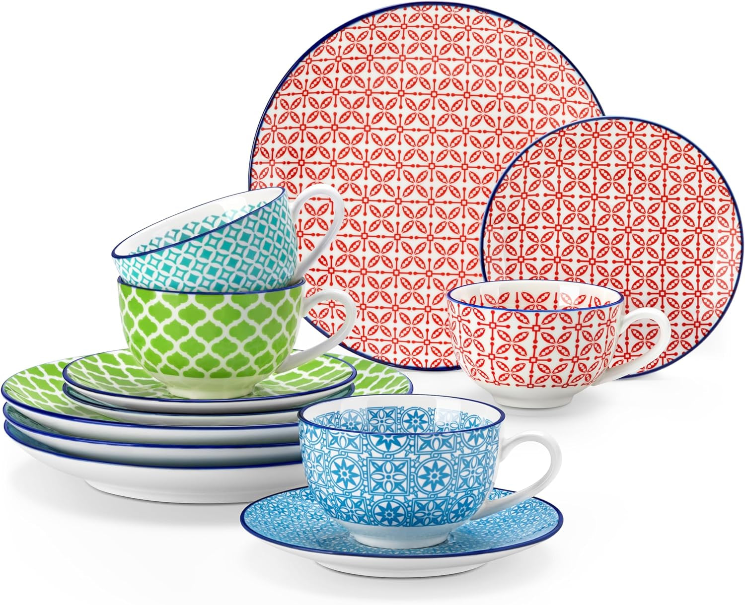 Vancasso Juego de café de Porcelana Macaron, 12 Piezas, Servicio de café Colorido para 4-12 Personas, Juego de Tazas, Incluye Tazas de café, platillos y Platos de Postre