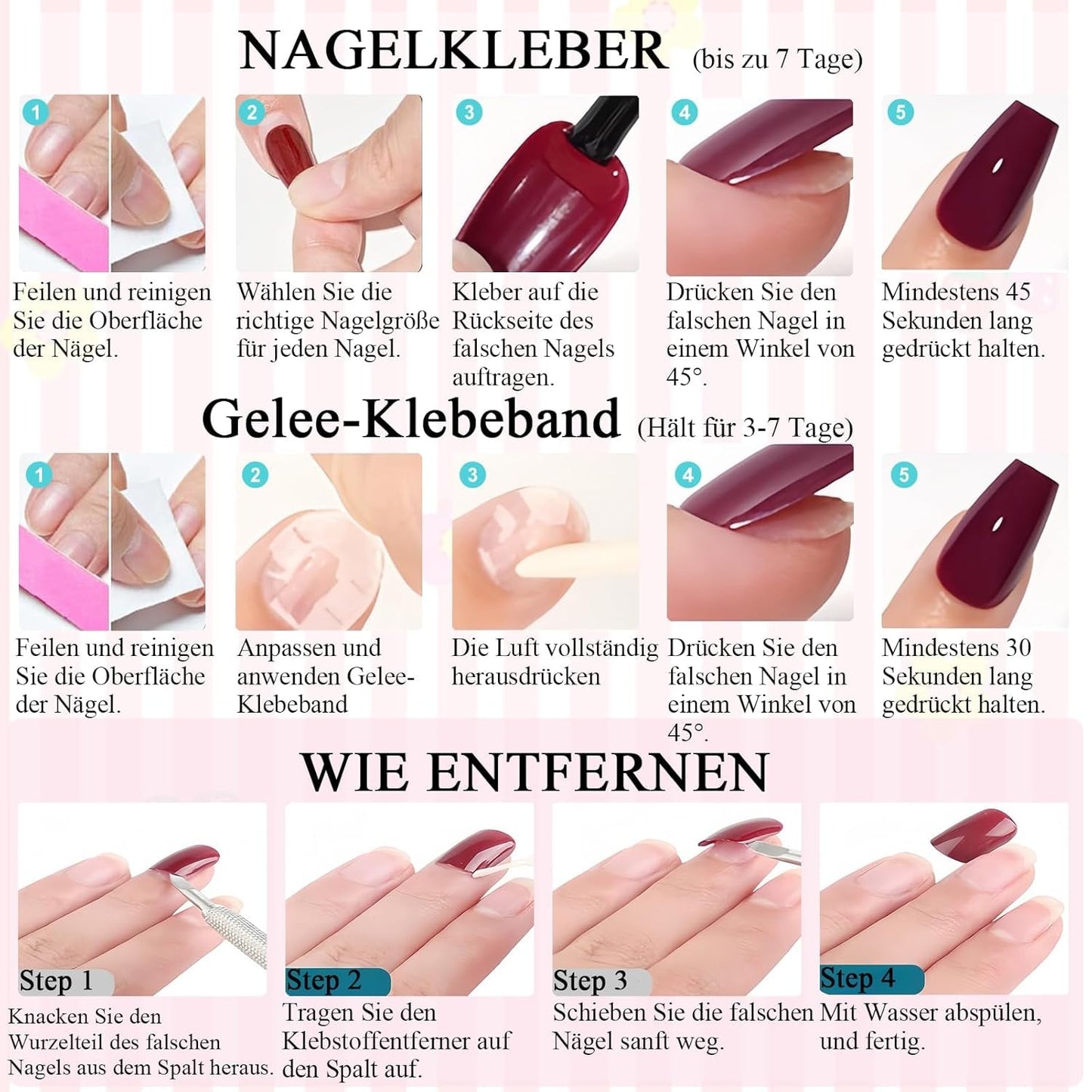 Uñas Francesas Autoadhesivas Rosa Claro - 32 Piezas Pegamento en Uñas Francesas - Uñas Postizas Cortas Cuadradas - Pegamento Transpirable en Uñas Artificiales - Uñas Postizas de Cobertura Completa para Mujer (Rosa Claro)