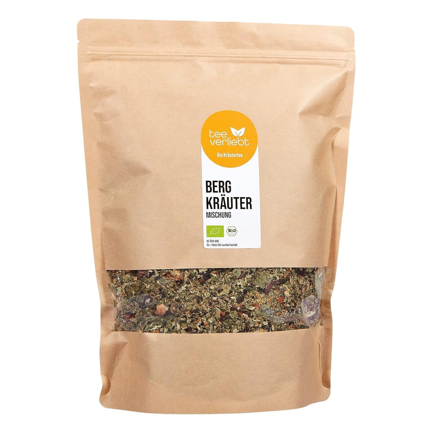 Teeverliebt Té de hierbas de montaña, té de hierbas suelto con hojas de mora, mezcla de té orgánico, 1 kg