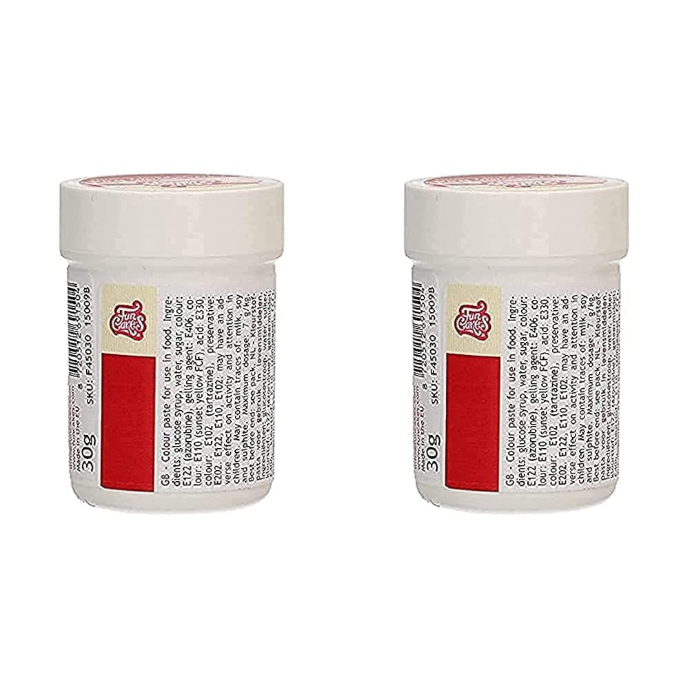 Colorante Alimentario Concentrado Funcakes Pasta Colorante Rojo Navideño; para masa, nata, fondant, mazapán, masa, pasta para modelar y pasta de flores. Halal y Kosher. 30 g (paquete de 2)