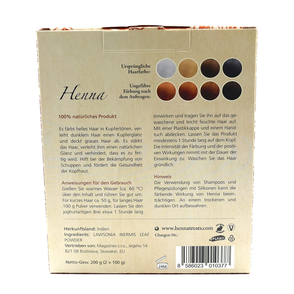 Henna - Cobre - Color natural y cuidado del cabello - Polvo - 200g Tinte para el cabello Naty Shop