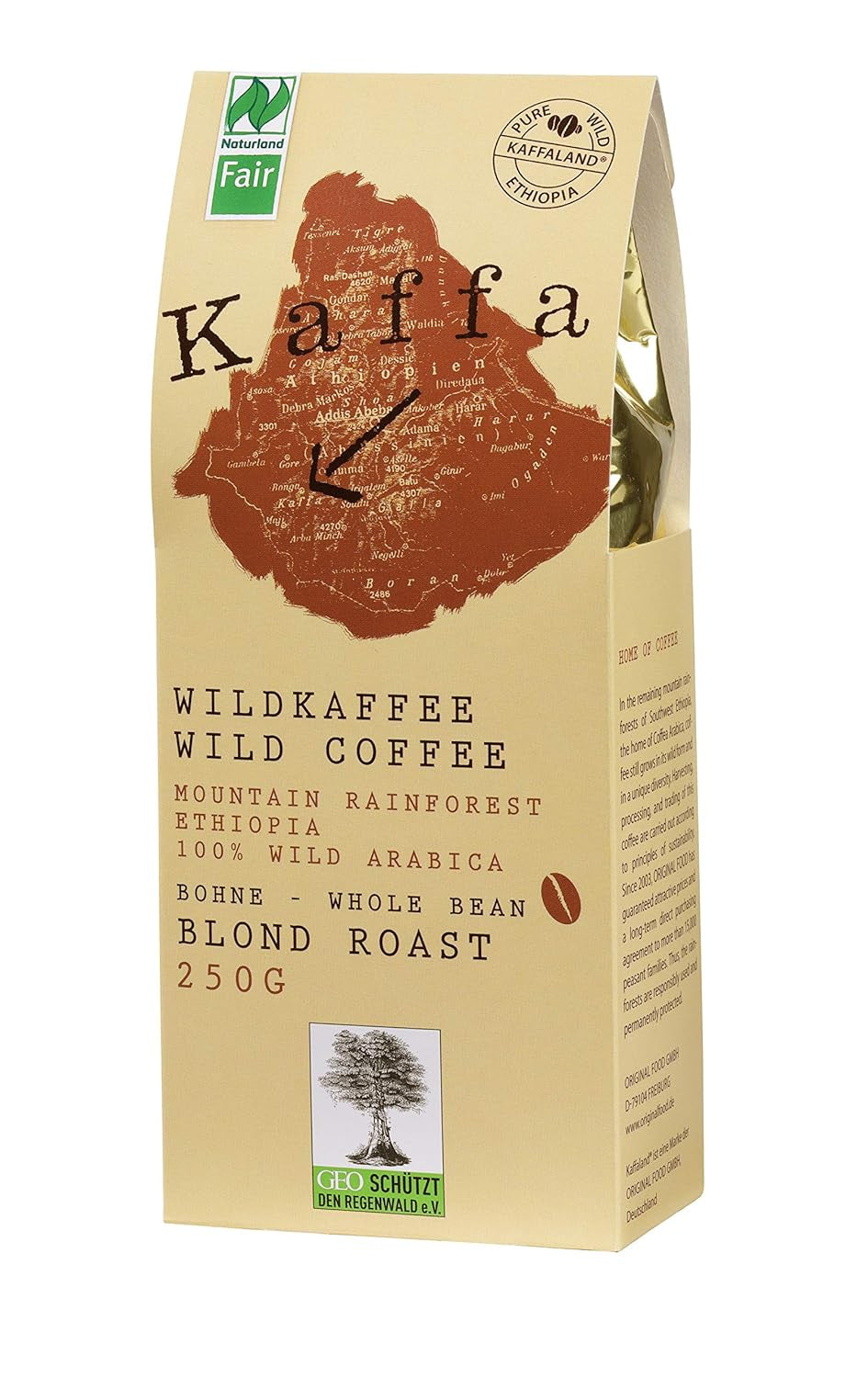 Café salvaje "Kaffa", claro, en grano entero (250 g) - Ecológico