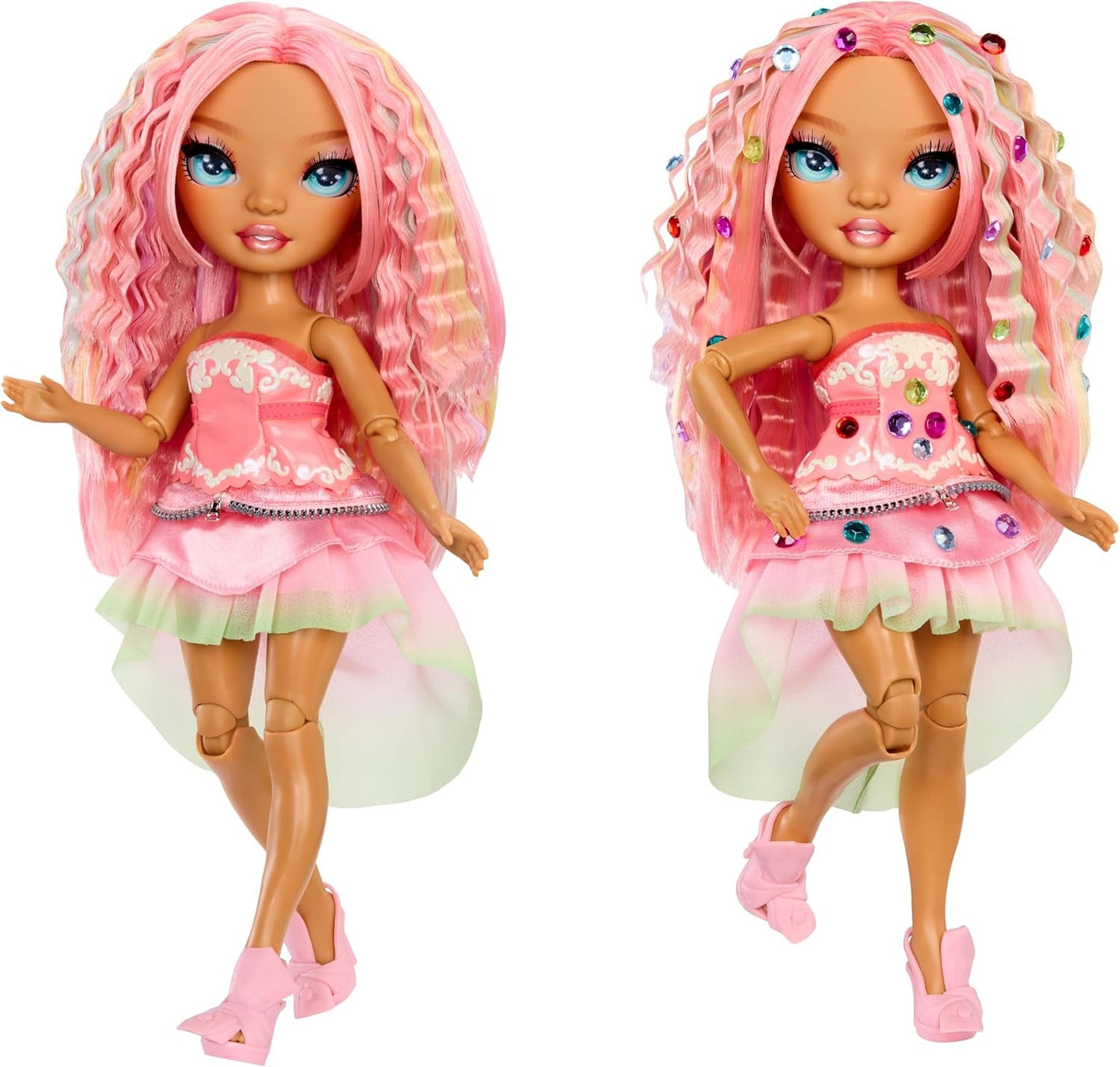 Rainbow High Be Dazzling - Adeline Rose - Muñeca de moda rosa de 28 cm con herramienta de decoración, piedras preciosas brillantes y accesorios de peinado