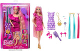 Barbie Totally Hair - Muñeca con cabello arcoíris extralargo fácil de peinar y 10 accesorios de moda y peinado, vestido de lunares con bloques de colores, para edades de 3 años en adelante, HKT96