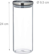 Relaxdays Juego de 3 Botes de Conservación, Sellados, Tapa de Acero Inoxidable, para Pasta, Muesli y Arroz, Recipiente de Cocina de 1,5 L, Plata Transparente, 24 x 9,5 x 9,5 cm, Cajas de Conservación de Alimentos Plateadas Transparentes Naty Shop