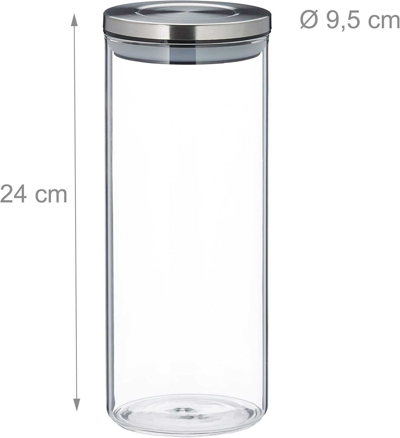 Relaxdays Juego de 3 Botes de Conservación, Sellados, Tapa de Acero Inoxidable, para Pasta, Muesli y Arroz, Recipiente de Cocina de 1,5 L, Plata Transparente, 24 x 9,5 x 9,5 cm, Cajas de Conservación de Alimentos Plateadas Transparentes Naty Shop