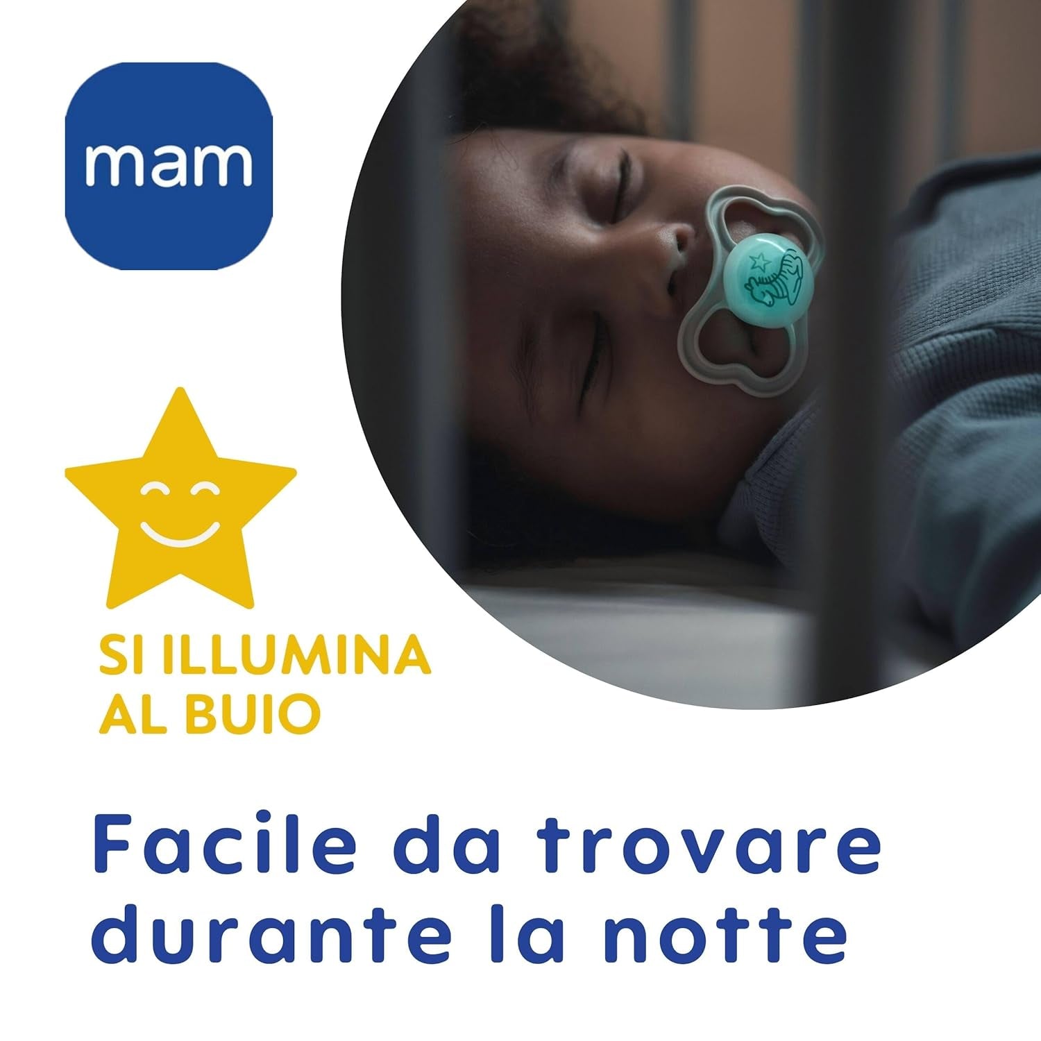 Chupete MAM Air Night 6-16 meses (paquete de 2) Chupete MAM 6-16 meses, brilla en la oscuridad para pieles sensibles, accesorio para bebé, paquete de 2 con tetina de silicona y soporte para chupete, neutro/verde