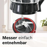 Bosch Batidora de pie Vitapower Serie 4 MMB6174SN, Verbesserte Version, Hochwertige Edelstahl-Klingen, 1.5L Glassbehälter, 0.6L To-Go-Flasche, Spülmaschinenfeste Teile, 30.000 U/Min, 1200 W, Silver Kitchen Naty Shop