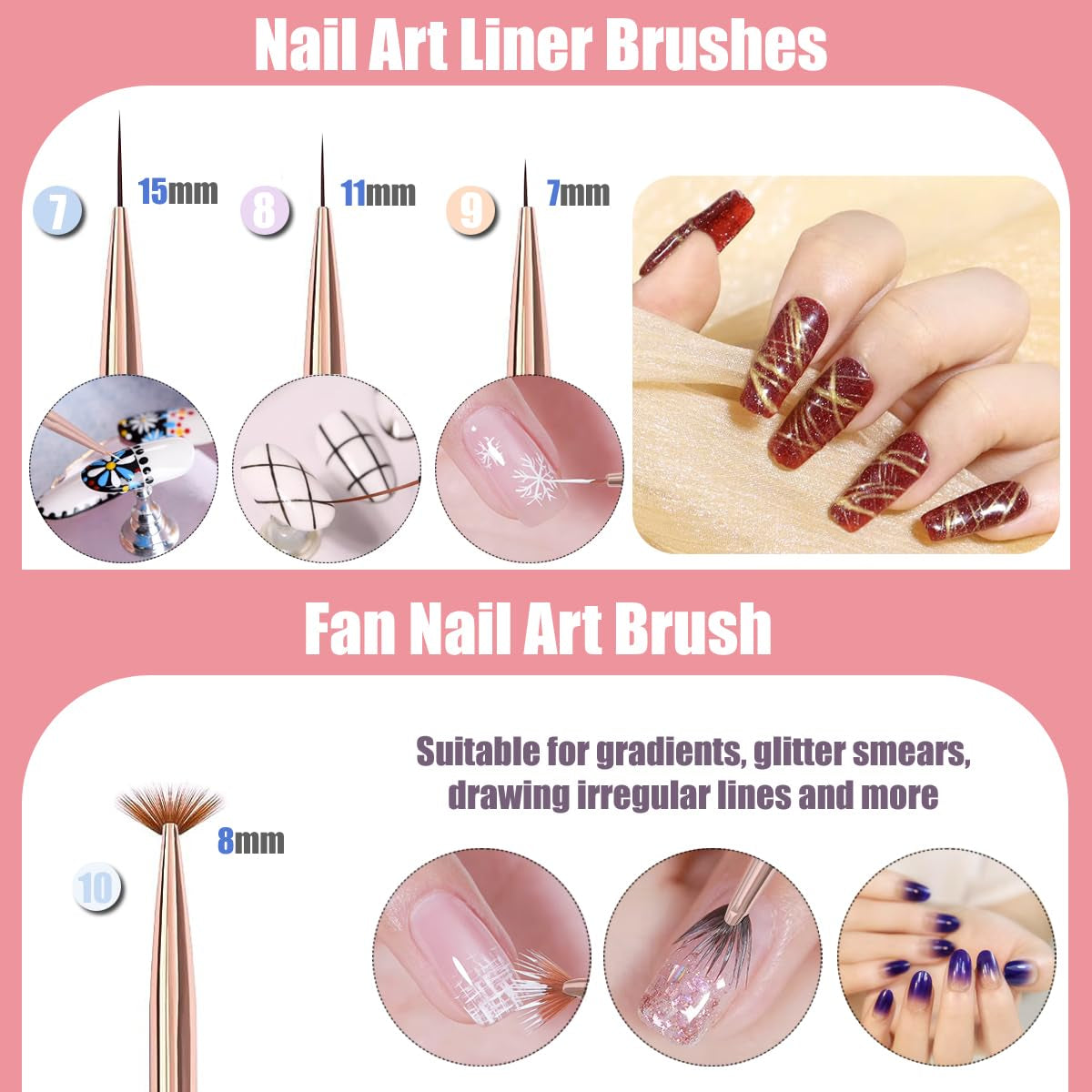 10 piezas Nail-Art-Pinsel, Nagel-Gel-Nagellack-Malpinsel, Zeichenstift, Nagel-Liner-Pinsel y Nagel-Dotting-Stift para Gel-Nagellack, bricolaje, manicura, salón de casa