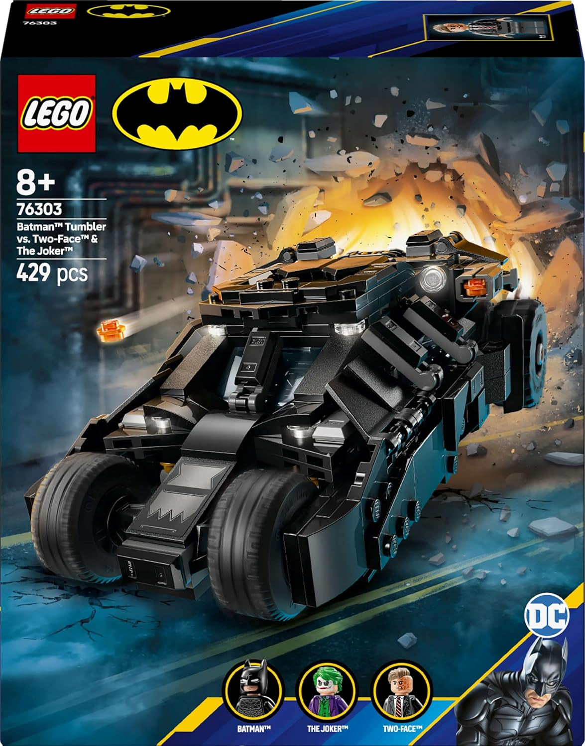 LEGO DC Batman: Batman Vaso Vs. Dos Caras y Joker - Juguete de superhéroe con coche Batimóvil - Set de juego con minifiguras - Regalo para niños y niñas a partir de 8 años 76303 Juegos de construcción Besuche den LEGO-Store