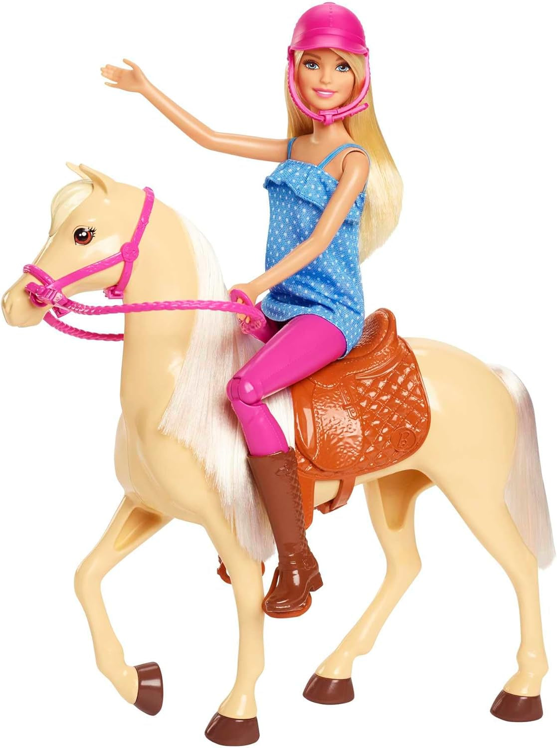 Muñeca Barbie y caballo de juguete, accesorios para montar, incluye 1 muñeca y 1 caballo, adecuado como regalo para niños a partir de 3 años, FXH13