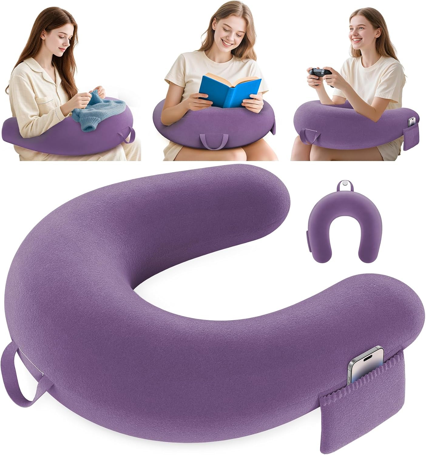 Almohada de lectura y juegos, almohada de lectura para cama/sofá/suelo, almohada de alimentación/ganchillo con gran almohada ergonómica para juegos, almohada de jugador para iPad/portátil - negro