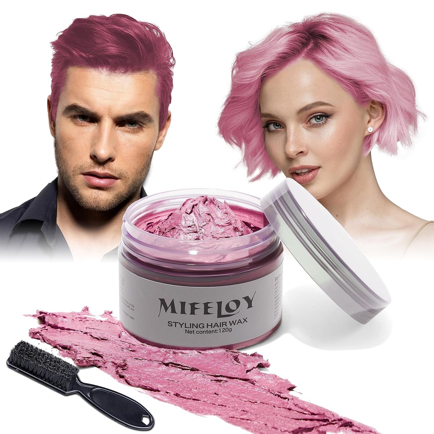 Tinte para el cabello morado de 4.23 oz, color de cabello temporal con cepillos, cera para el tono del cabello para hombres y mujeres, crema para el cabello instantánea, pomada de peinado natural, DIY Cosplay, cera para el cabello de Halloween, tinte para el cabello Naty Shop rosa
