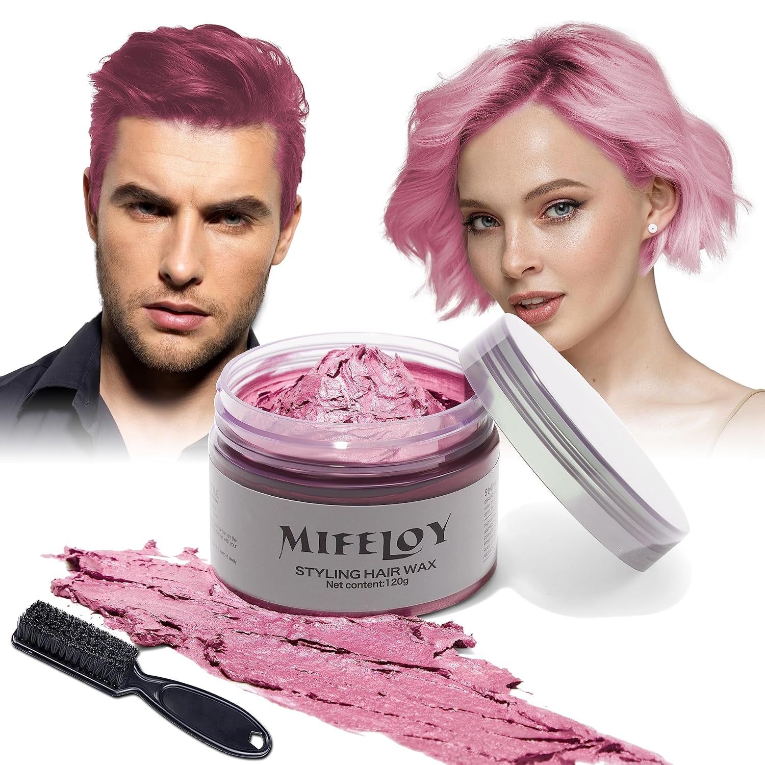 Tinte para el cabello morado de 4.23 oz, color de cabello temporal con cepillos, cera para el tono del cabello para hombres y mujeres, crema para el cabello instantánea, pomada de peinado natural, DIY Cosplay, cera para el cabello de Halloween, tinte para el cabello Naty Shop rosa