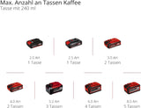 Cafetera espresso inalámbrica Einhell TE-CF 18 Li-Solo Power X-Change (18 V, depósito de agua de 240 ml, para café filtrado y cápsulas de café, asa de transporte, incl. taza de café con tapa, sin batería)