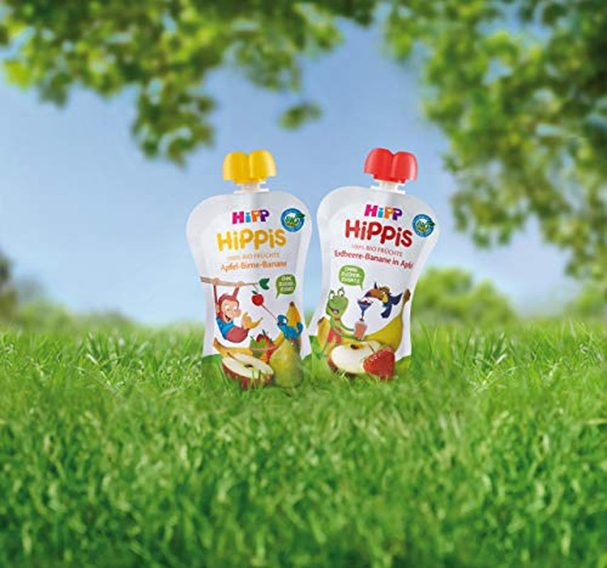 HiPP Orgánico para Niños HiPPiS Fresa Plátano en Manzana - Theo Toucan, 100g