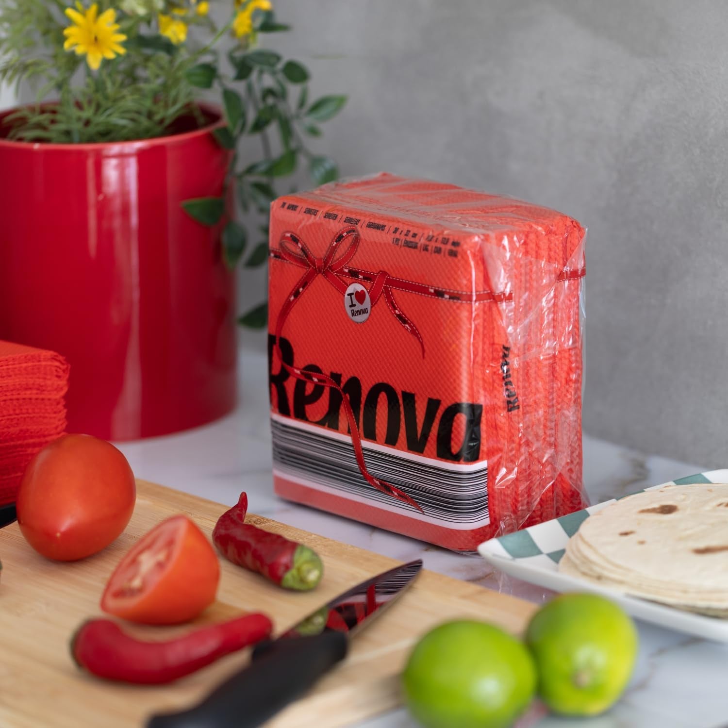 Servilletas de papel Renova, etiqueta roja roja - 70 servilletas