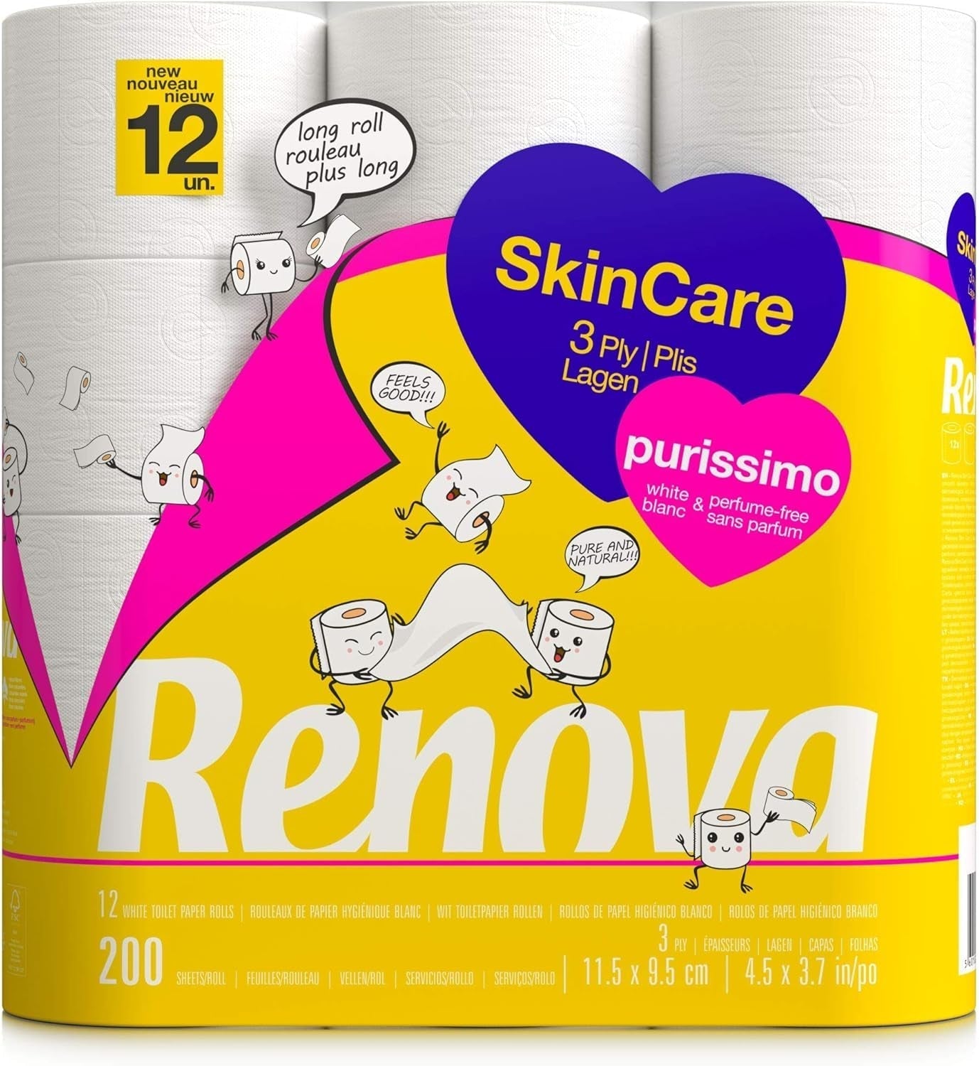Papel higiénico Renova Skincare Purissimo, 12 rollos, blanco