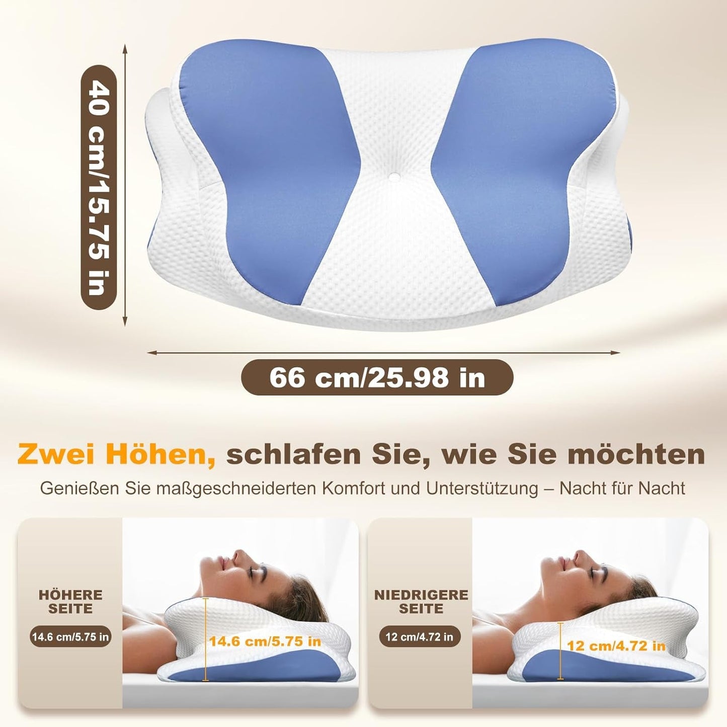 Almohada ergonómica para dormir de lado - Almohada para el cuello Almohada de apoyo para el dolor de cuello y hombros Almohada ortopédica de espuma viscoelástica para el cuello para dormir boca abajo y de lado con soporte para el cuello Almohadas ortopédicas cervicales Naty Shop