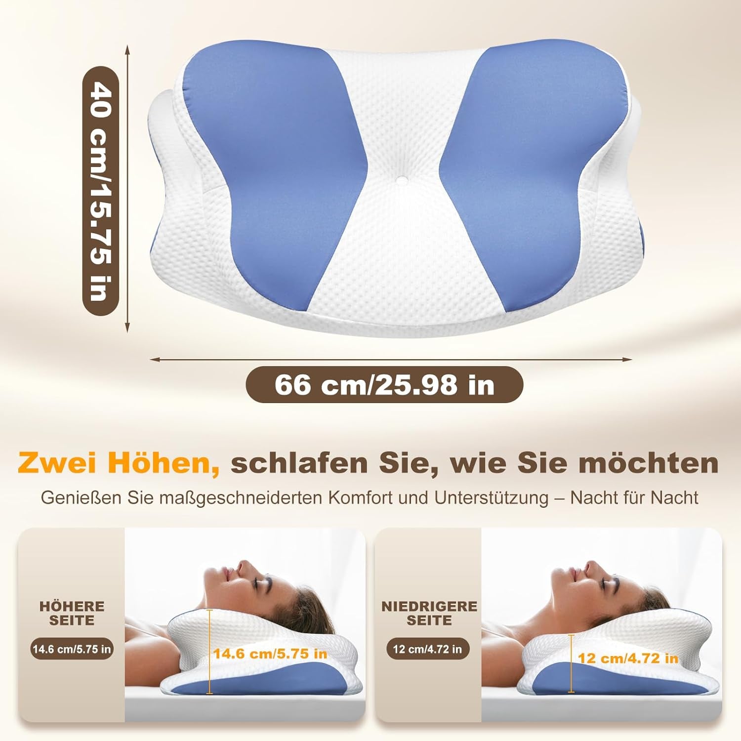 Almohada ergonómica para dormir de lado - Almohada para el cuello Almohada de apoyo para el dolor de cuello y hombros Almohada ortopédica de espuma viscoelástica para el cuello para dormir boca abajo y de lado con soporte para el cuello Almohadas ortopédicas cervicales Naty Shop