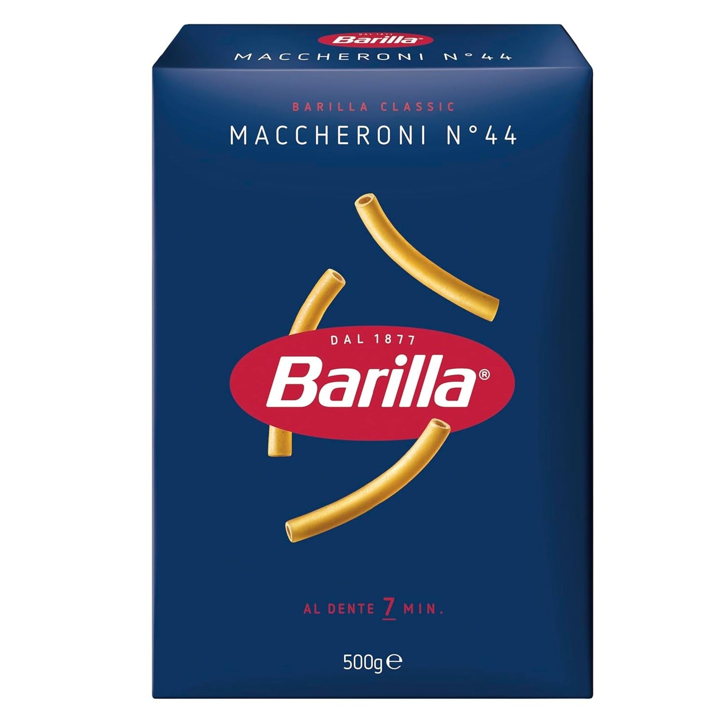 Pasta Barilla Maccheroni Clásicos núm. 44 de trigo duro de alta calidad, siempre al dente, 500g