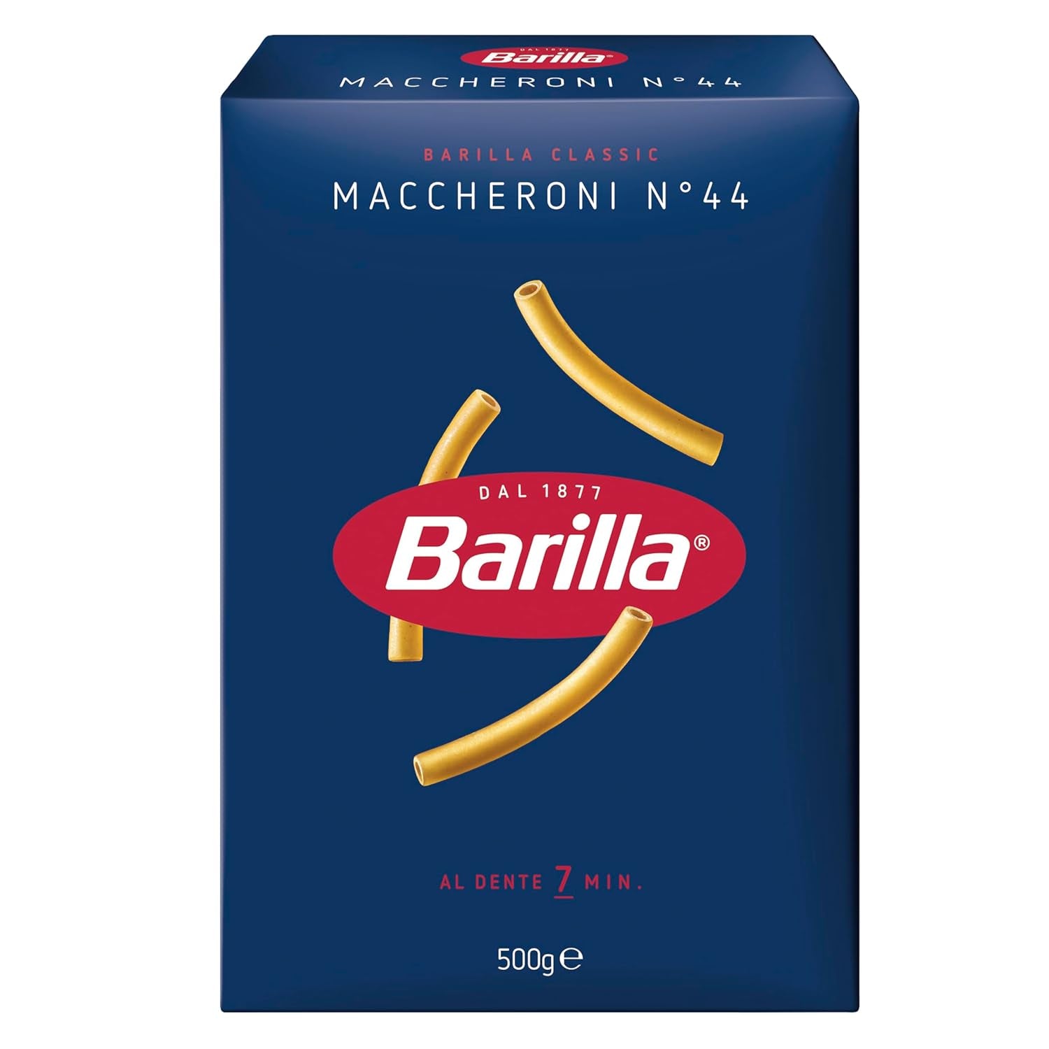 Pasta Barilla Maccheroni Clásicos núm. 44 de trigo duro de alta calidad, siempre al dente, 500g