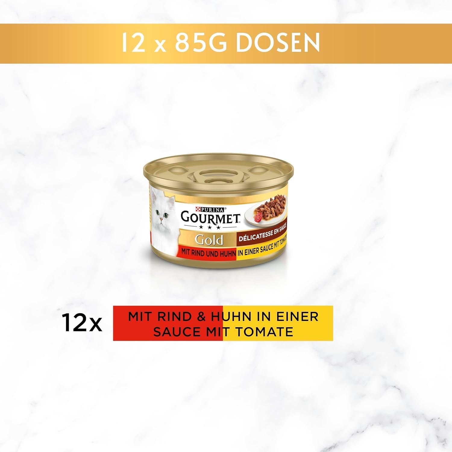 Gourmet Gold Délicatesse en Sauce Comida húmeda para gatos de ternera y pollo, paquete de 12 (12 x 85 g)