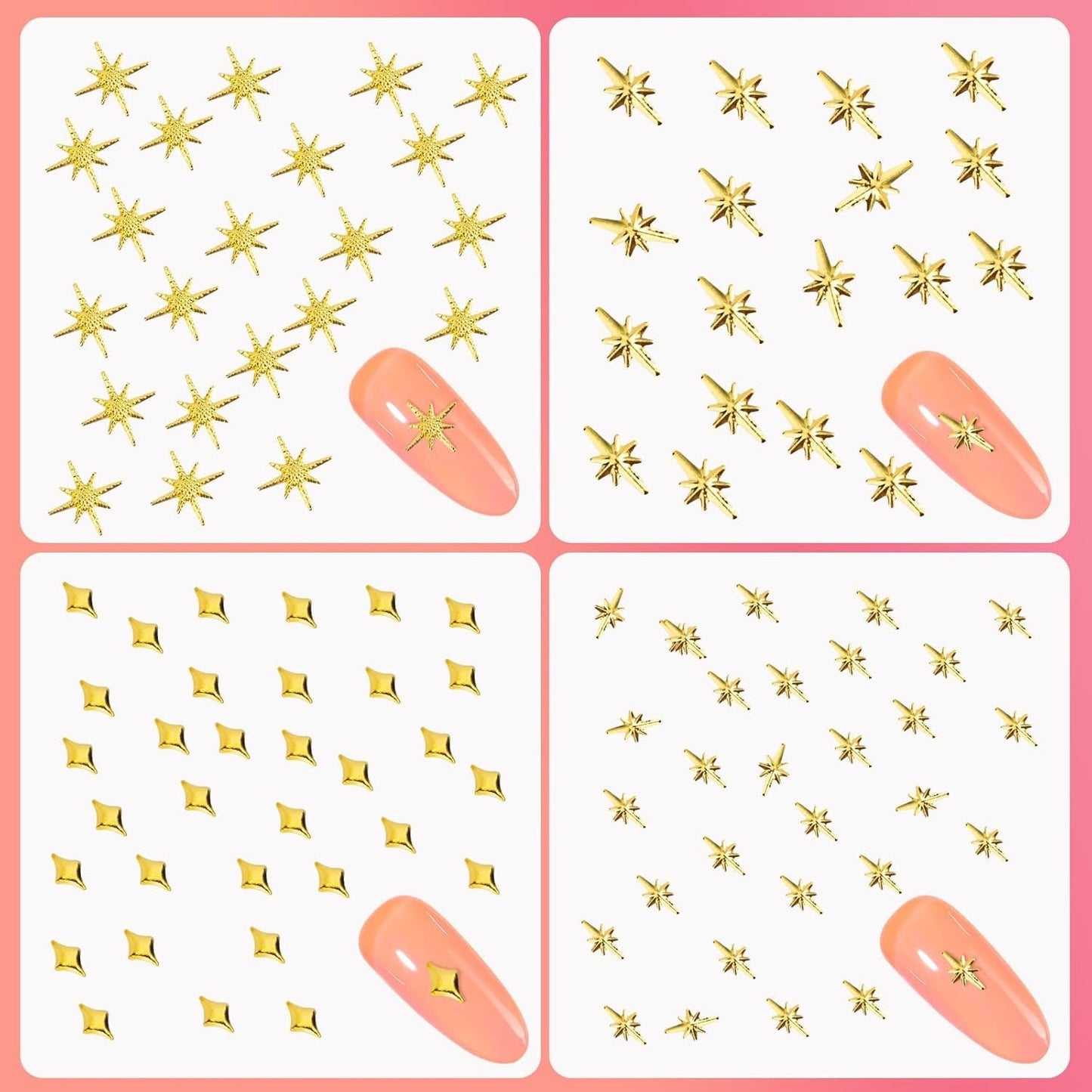 400 Stück Gold Silver Stern Nail Charms Nägel, 3D Metall Star Nagelkunst Dekorations, Star Nail Design Gemischt Größe Form Nägel Zubehör
