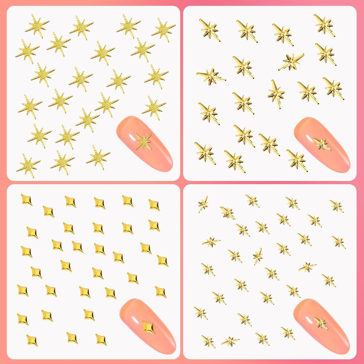 400 Stück Gold Silver Stern Nail Charms Nägel, 3D Metall Star Nagelkunst Dekorations, Star Nail Design Gemischt Größe Form Nägel Zubehör