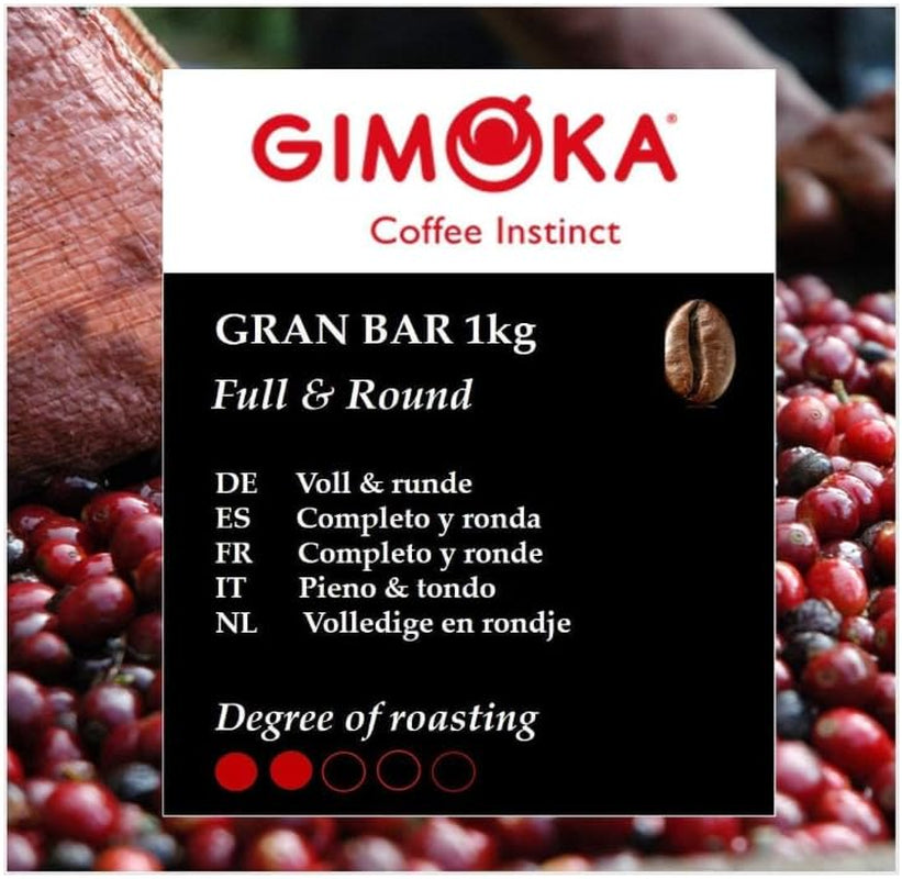 Café en grano Gimoka Gran Bar, rico y cremoso, 1 kg, paquete de 10, + llavero