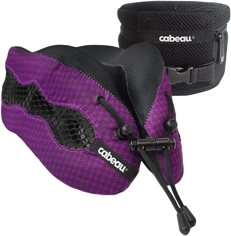 Almohada de viaje para el cuello Cabeau Long Flight - Evolution Cool - Espuma viscoelástica de apoyo con rejillas de ventilación - Compacta con estuche de transporte (púrpura) Naty Shop Travel Pillows Título predeterminado