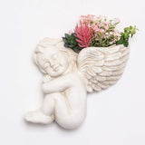Maceta montada en pared y superficie plana, 20 cm de altura, cabeza de ángel, soporte de pared para flores, florero, cara de muñeca, maceta de resina, mesa, macetas