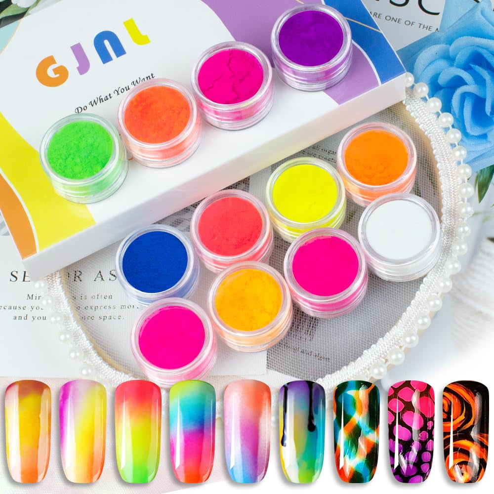 Pulverizador de pigmento de fósforo de neón para tapas de uñas - 12 colores Pulverizador de uñas con purpurina de neón Manicura Halloween Maquillaje de neón Decoración Nail Art Staub Pigment