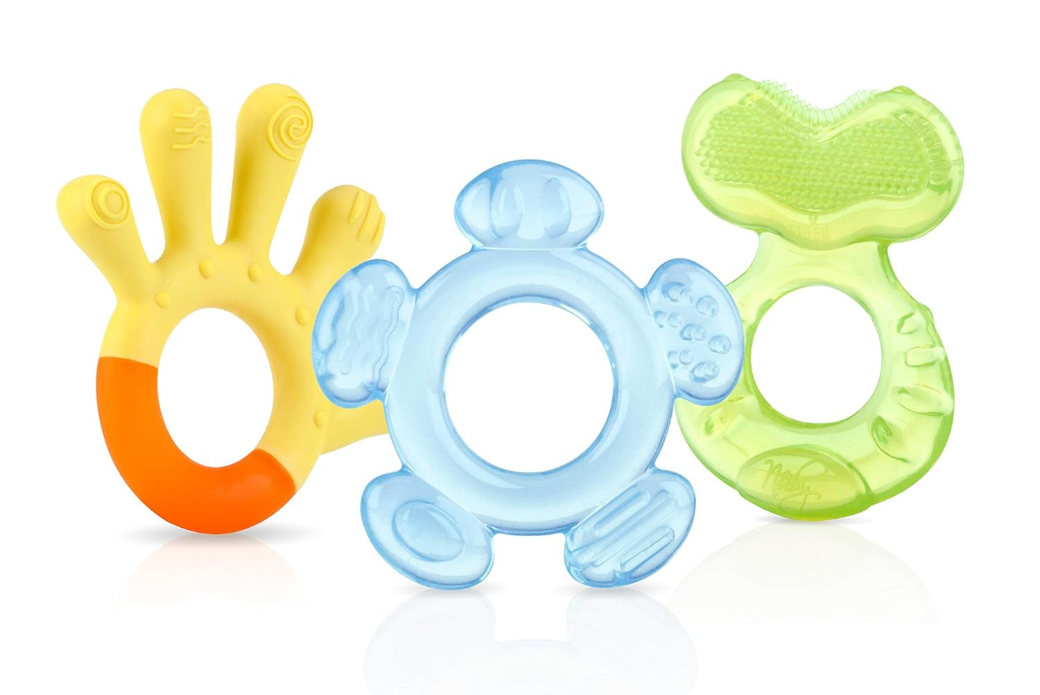Nuby - Anillos de dentición de 3 etapas - 3 anillos de dentición para estimulación de las encías y alivio del dolor de la dentición - Juguete para la dentición del bebé - Sin BPA - 3+ meses