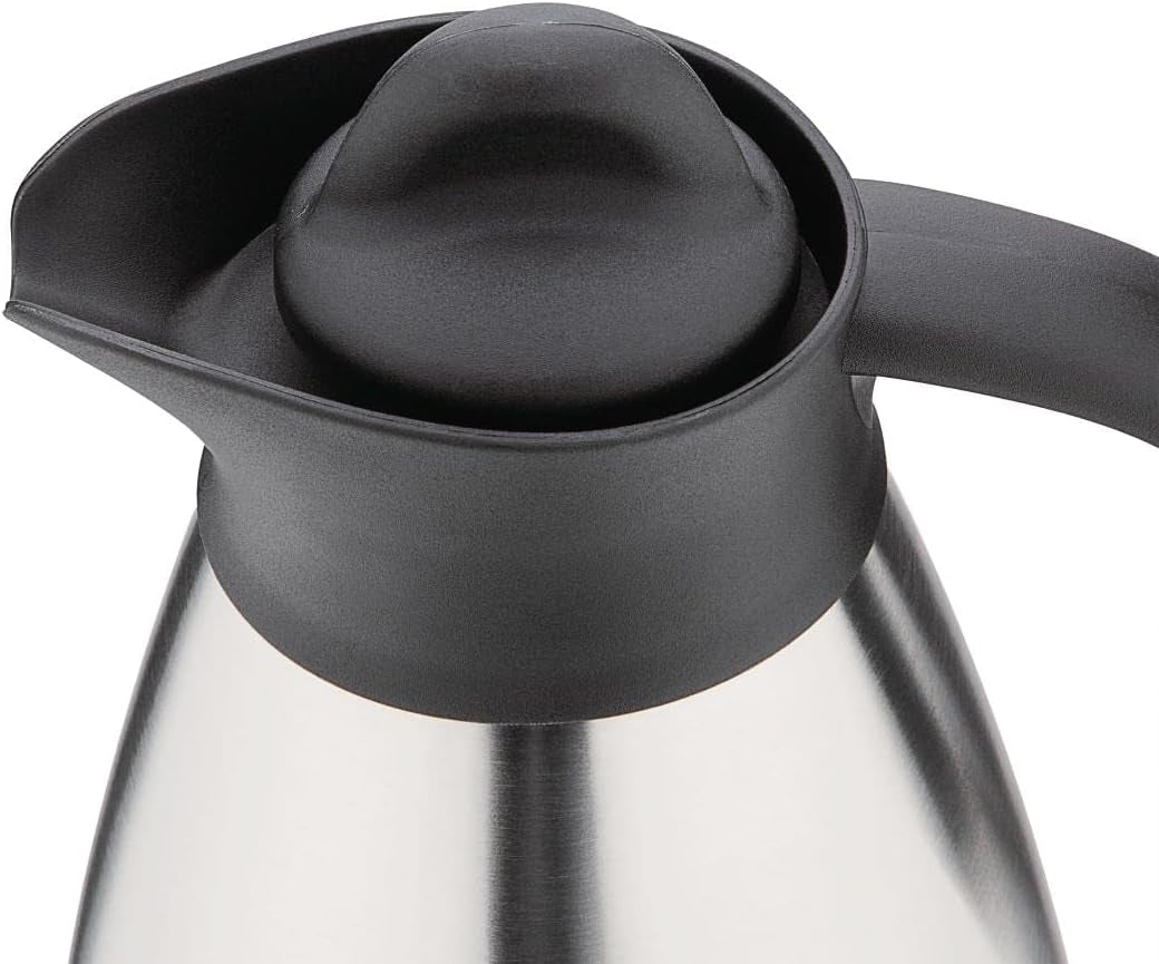 Taza de leche al vacío Olympia con tapa de rosca, 500 ml/17 oz, acero inoxidable con tapa negra, impresión de leche en el lateral, estaciones de buffet para té y café, CL371