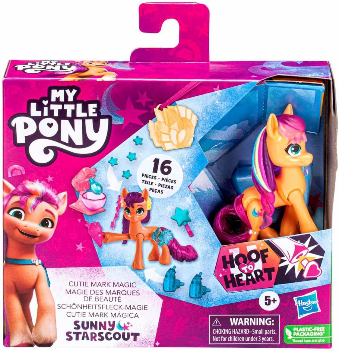 My Little Pony - Descubre tu pony brillante: Beauty Mark Magic Sunny Starscout, pony desde la pezuña hasta el corazón 7,5 cm, edades 5+, F5250, multicolor