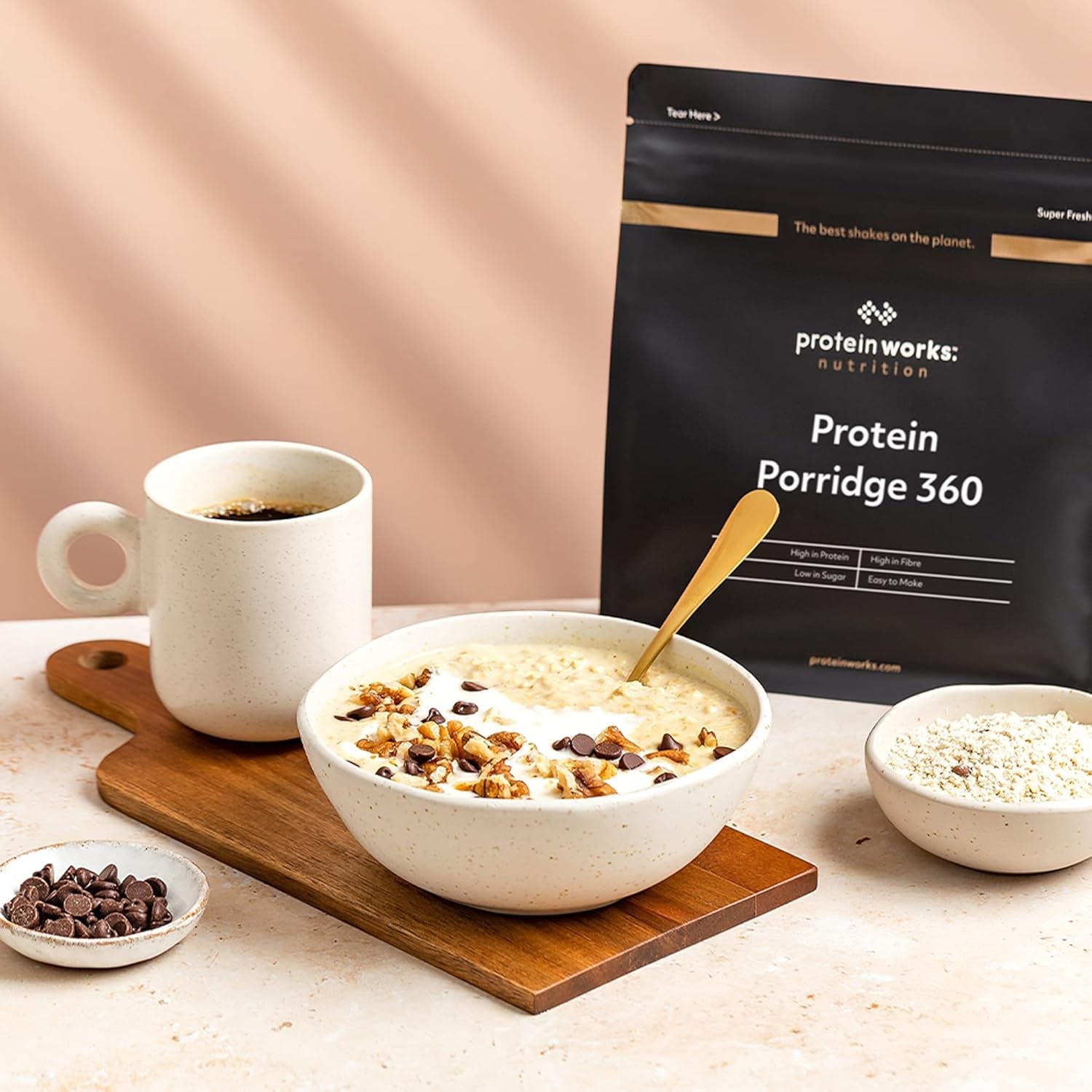 Protein Works - Gachas proteicas 360 | Mito Vitaminas y minerales adicionales | Proteinreiches Frühstück | Kalorienarme Haferflocken | 6 porciones | Chocolate con leche 500G Cereales Naty Shop